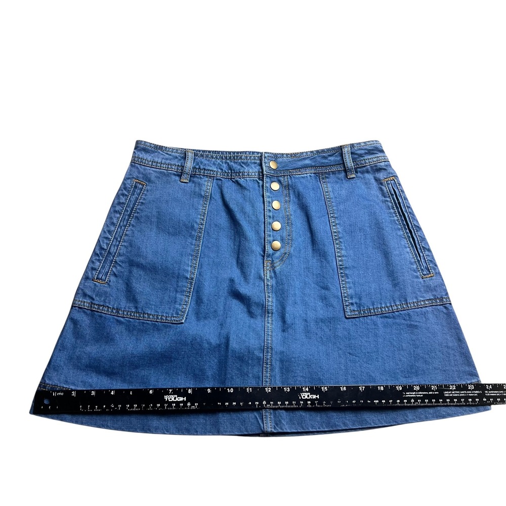 Free People Denim Mini Skirt Blue Button Front A-Line Size 31 Mid Wash - Picture 5 of 10